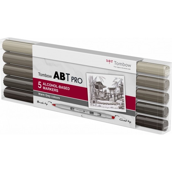 TOMBOW WARM GRAY COLOURS / ABT PRO DUAL BRUSH PEN SET 5 CULORI TOMBOW WARM GRAY COLOURS / ABT PRO DUAL BRUSH PEN SET 5 CULORI