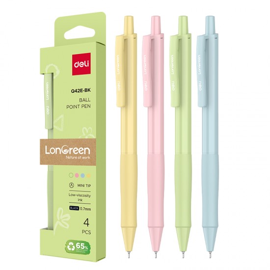 SET 4 PIXURI CU MECANISM 0.7MM CORP PASTEL NEGRU LONGREEN PLASTIC RECICLAT DELI