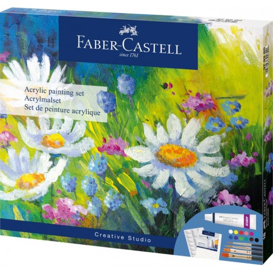 SET ACRILIC CREATIV 18 PIESE (12 CULORI ACRILICE x 9ML + CANVAS+ PALETA+ 4 PENSULE) FABER-CASTELL SET ACRILIC CREATIV 18 PIESE (12 CULORI ACRILICE x 9ML + CANVAS+ PALETA+ 4 PENSULE) FABER-CASTELL